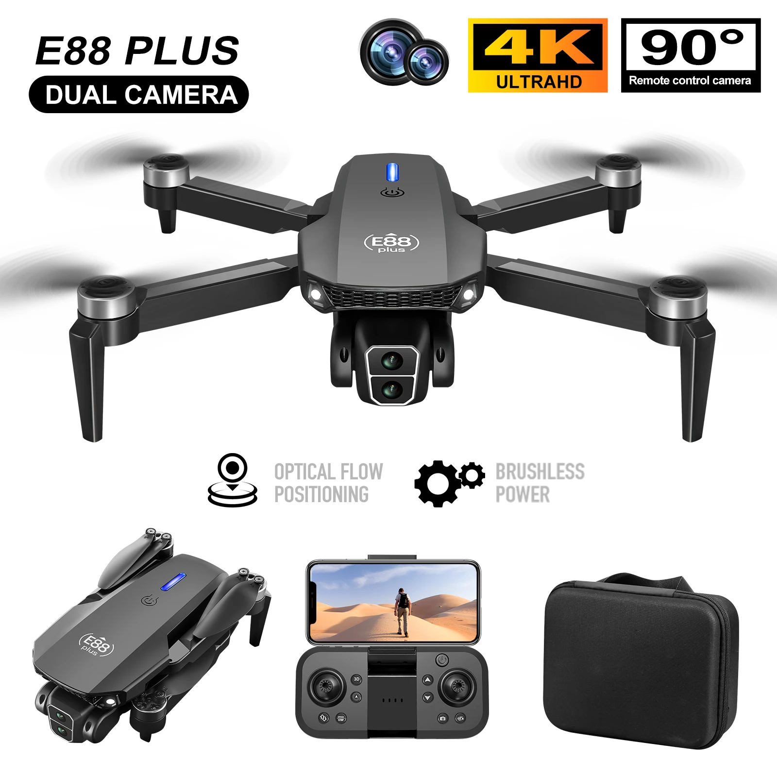 New E88 Plus Quadcopter Drone: - Drone Gimbal Brushless reseña y precio
